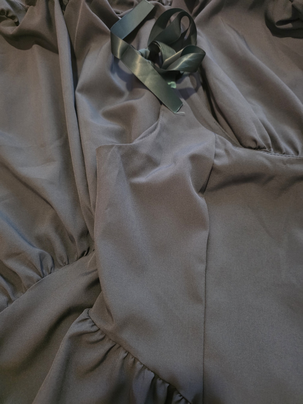 Dark Grewn Ruffled Sundress with Ribbon Straps - Picture 2 of 2